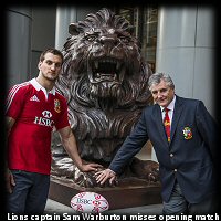 Sam Warburton and Andy Irvine rubbing the Lions paw